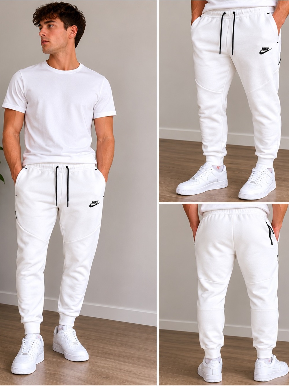 Nike Men’s White Jogger Sweatpants with Black Accents